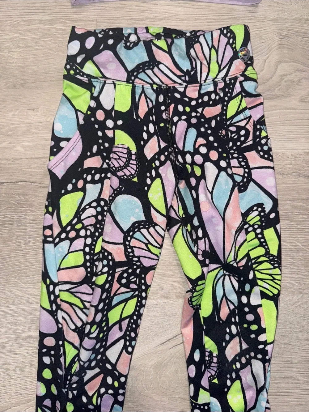 Girls Colorful Butterfly Print Active Set - Crop Top & Leggings Size 7/8